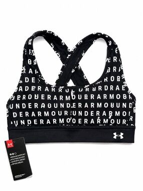 Under Armour Black Logo Script Crossback Sports Bra XS NWT